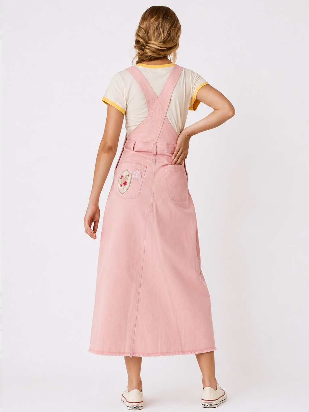 Spell & The Gypsy Collective Candy Denim Pinafore Pink Overall Midi Dress M - Picture 2 of 11
